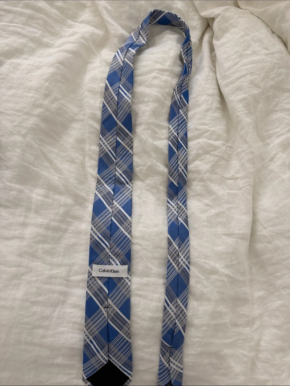 Calvin Klein Men's Necktie Tie Blue White Check 98% Silk Mens tie